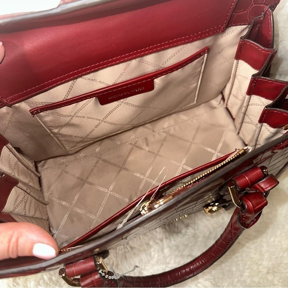 Michael kors Zoe Alligator Embossed Burgundy Bag - Picture 6 of 7